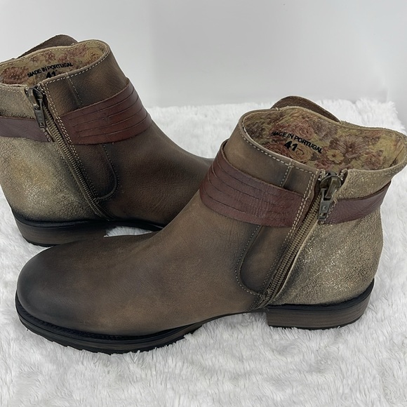 BUNKER Brown Ankle Boots with Buckle Detail MADE IN PORTUGAL SIZE 10 US - Picture 6 of 7